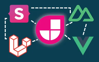Diagram of logos of Laravel, Statamic, Nuxt, and Vue around a Jamstack logo with dotted lines connecting them.