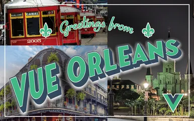 A vintage postcard that reads "Greetings from Vue Orleans"